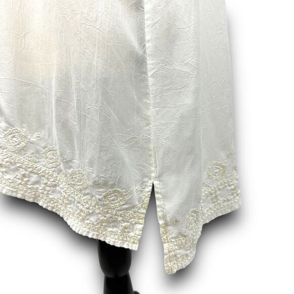 J Jill Cream Vneck Button Front Blouse Top Semi Sheer Embroidered Trim Medium - Picture 4 of 7